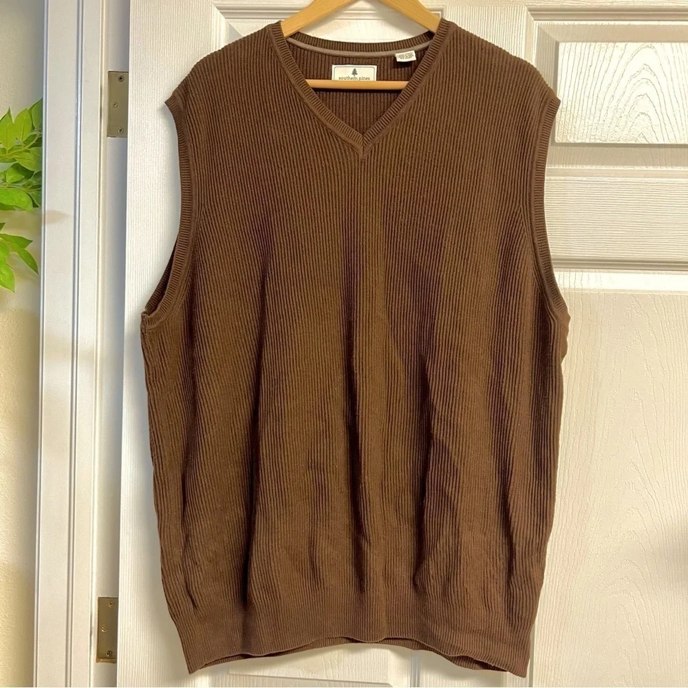 SOUTHERN PINES Cotton brown sweater vest men size XXL big and tall